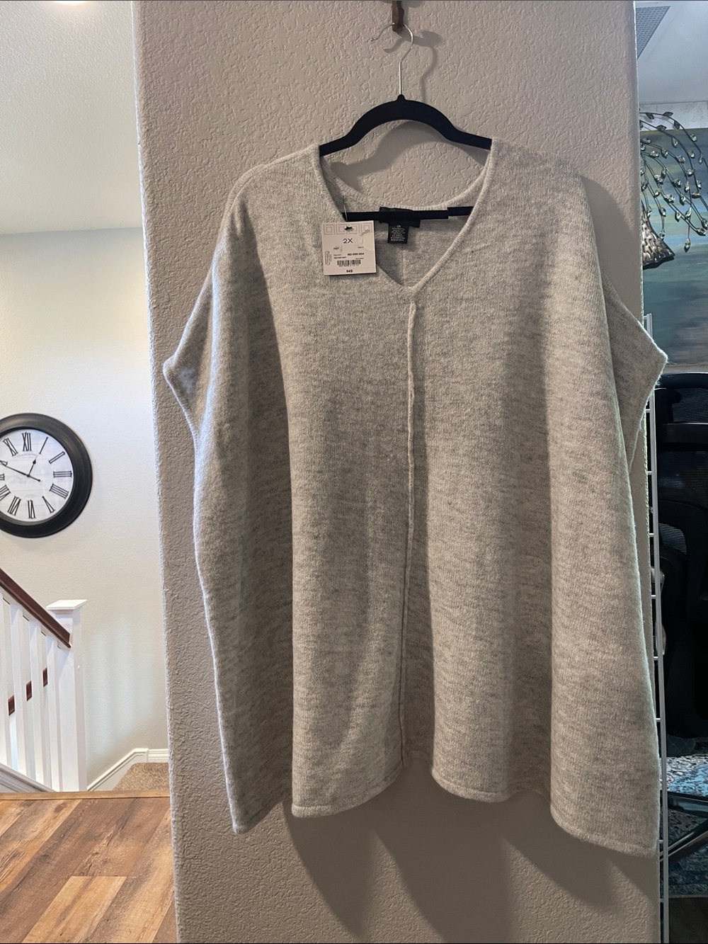 Liz Claiborne Heather Gray V-Neck Sweater Poncho 2X